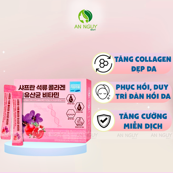 Bột Uống Đẹp Da Korea Bio Health Saffron Pomegranate Collagen Prebiotics Vitamin 30 Gói