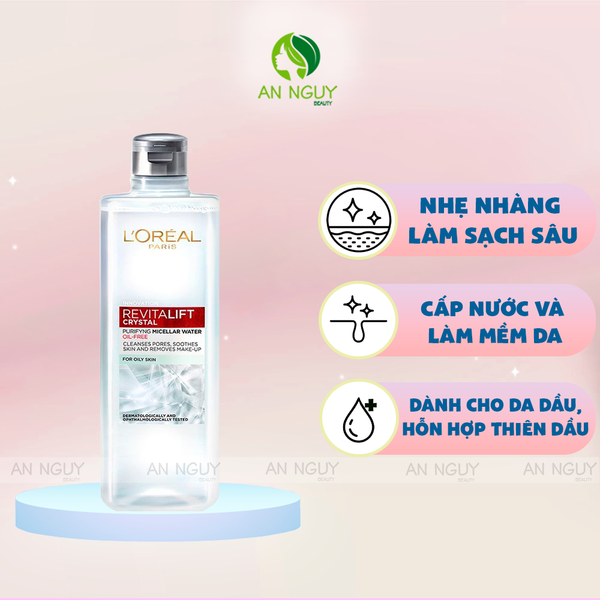 Nước Tẩy Trang L'Oreal Revitalift Crystal Micellar Water Làm Sạch Sâu Dành Cho Da Dầu (Xám)