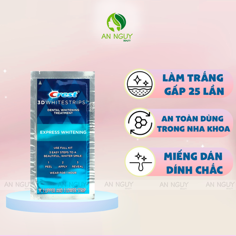 Miếng Dán Trắng Răng Cấp Tốc 1 Hour Crest 3D Whitestrips Dental Whitening Kit Levels 12