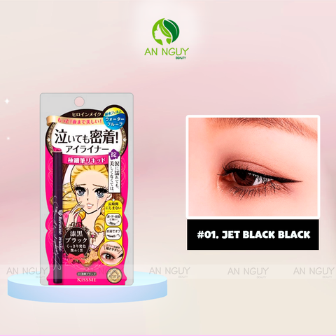 Bút Kẻ Mắt Nước Kissme Siêu Mượt Không Trôi Màu Đen Smooth Liquid Eyeliner Super Keep #01 Jet Black Black