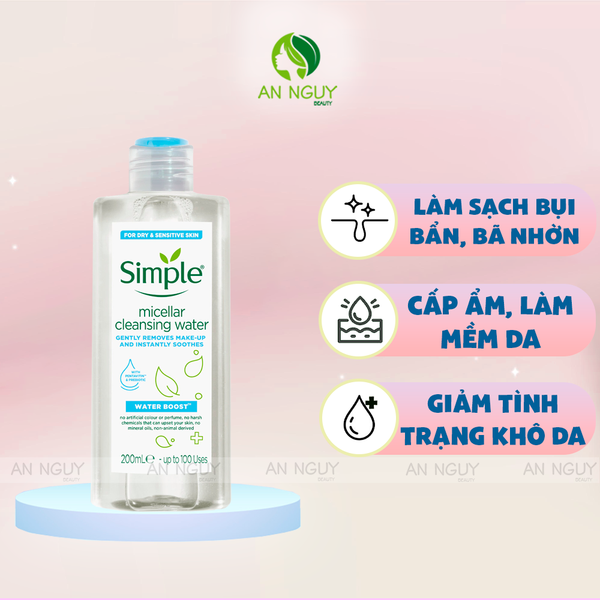 Nước Tẩy Trang Simple Water Boost Micellar Cleansing Water Làm Sạch, Dưỡng Ẩm 200ml