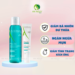 Set Kem Giảm Mụn A-Derma Phys-Ac Perfect Fluide 40ml + Gel Rữa Mặt A-Derma Phys-AC Foaming Gel Purifying àm Sạch Da, Ngăn Ngừa Mụn 100ml