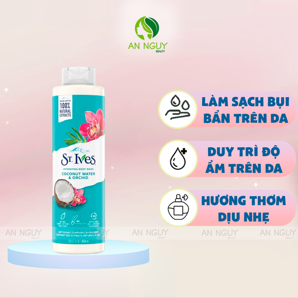 Sữa Tắm ST.IVES Coconut Water & Orchid Hydrating Body Wash Làm Sạch, Cấp Ẩm 650ml