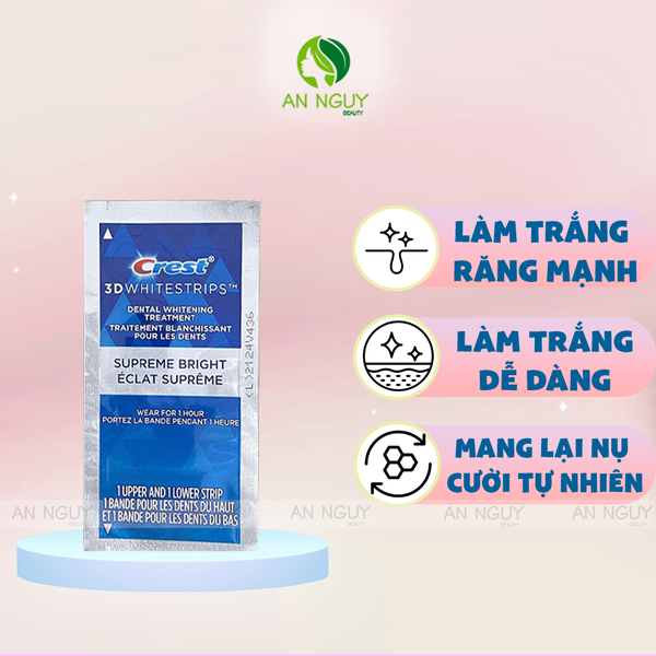 Miếng Dán Trắng Răng Crest 3D Whitestrips Supreme Bright Levels 28 Whiter