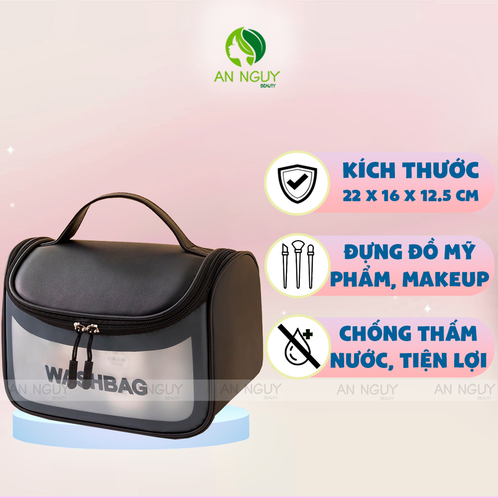 Túi Đựng Mỹ Phẩm WASH BAG Dạng Hộp Có Nắp Khóa Lớn