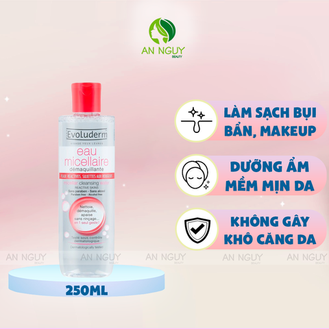 Nước Tẩy Trang Evoluderm Micellar Cleansing Water Reactive Skins Cho Da Mẫn Cảm, Kích Ứng (Màu Đỏ)