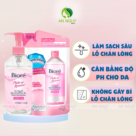 Combo Nước Tẩy Trang Bioré Micellar Dưỡng Ẩm Dành Cho Da Thường, Da Khô Chai 300ml + Túi Refill 250ml