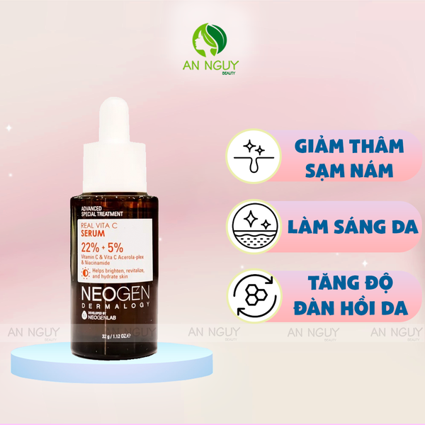 Tinh Chất Neogen Real Vita C Serum 22% + 5%  Dưỡng Trắng, Mờ Thâm 32g (Mẫu Mới)