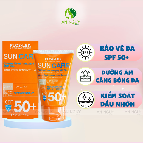 Kem Chống Nắng Floslek Sun Care Oil-Free Tinted Cream SPF50+ Cho Da Dầu, Hỗn Hợp 50ml