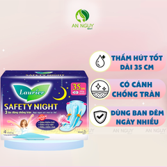 Băng Vệ Sinh Ban Đêm Laurier Safety Night Dài 35cm Siêu Thấm, Chống Tràn Hiệu Quả