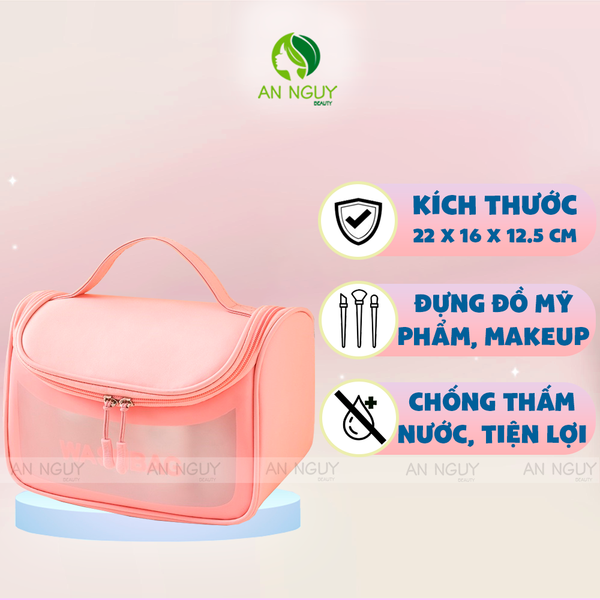 Túi Đựng Mỹ Phẩm WASH BAG Dạng Hộp Có Nắp Khóa Lớn