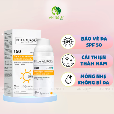 Kem Chống Nắng Bella Aurora Dark Spot Sunscreen SPF50 Ngừa Nám Cho Da Dầu, Hỗn Hợp 50ml