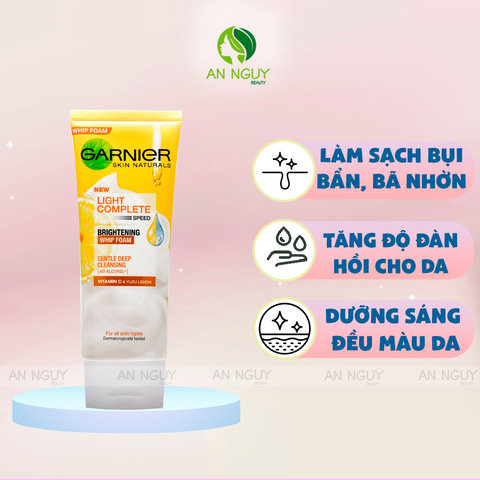 Sữa Rửa Mặt Dạng Bọt Garnier Skin Naturals Light Complete Speed Brightening Whip Foam 100ml