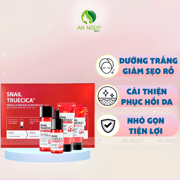 Set Dưỡng Some By Mi Snail Truecica Miracle Repair Starter Kit Phục Hồi, Tái Tạo Da Ốc Sên 4 Món