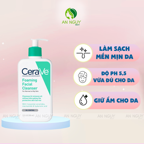 Sữa Rửa Mặt CeraVe Foaming Facial Cleanser For Normal To Oily Skin Làm Sạch Sâu Cho Da Dầu