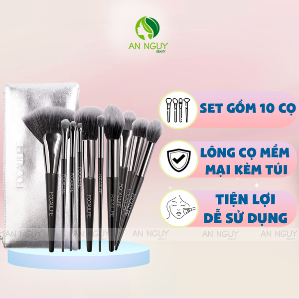 Bộ Cọ 10 Cọ Trang Điểm Focallure Brushes Set Kèm Túi Đựng