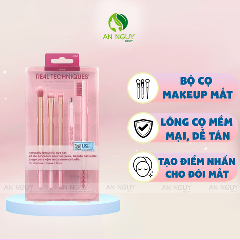 Set 4 Cọ Trang Điểm + Nhíp Real Techniques Naturally Beautyful Eye Makeup Brush Kit