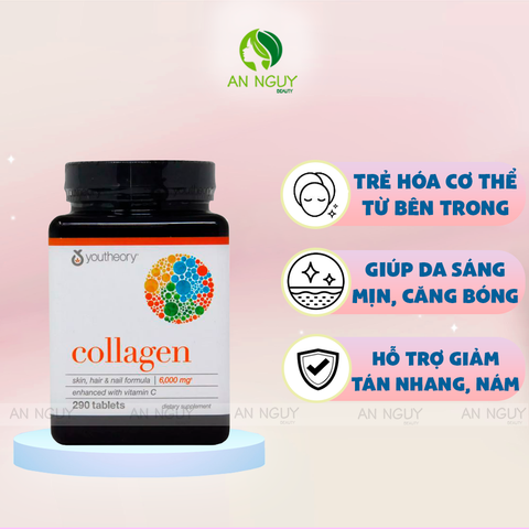 Viên Uống Bổ Sung Collagen Youtheory Collagen Biotin 6000mg Ngăn Ngừa Lão Hóa, Đẹp Da