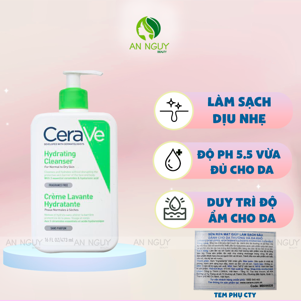 Sữa Rửa Mặt CeraVe Hydrating Facial Cleanser Cho Da Thường Đến Da Khô