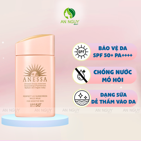 Sữa Chống Nắng Anessa Perfect UV Sunscreen Mild Milk Cho Da Nhạy Cảm Và Trẻ Em 60ml