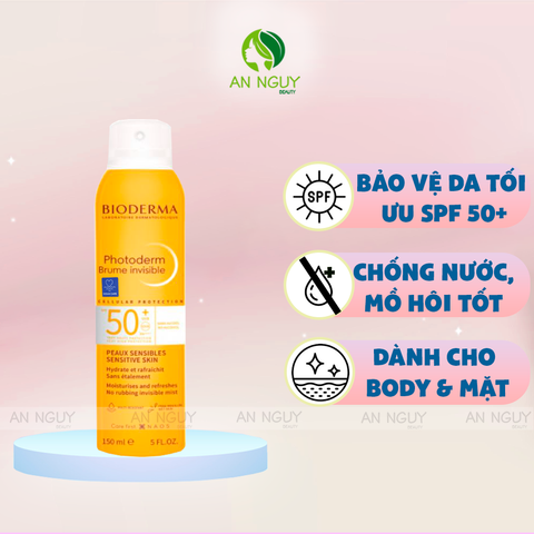 Xịt Chống Nắng Bioderma Photoderm Brume Invisible SPF50+ Dùng Cho Cả Mặt Và Body 150ml