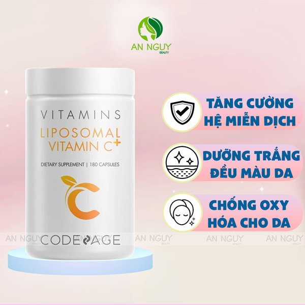 Viên Uống CodeAge Liposomal Vitamin C+ Chống Lão Hóa, Sáng Da, Tăng Cường Miễn Dịch 180 Viên