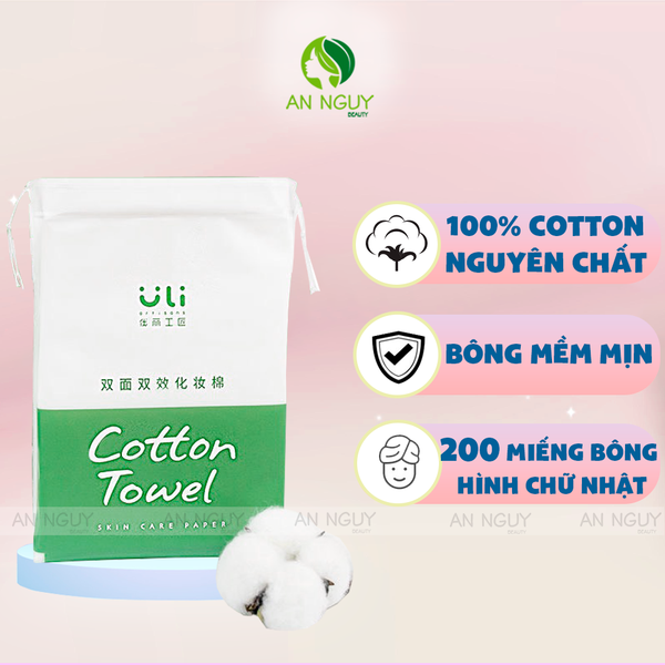 Bông Tẩy Trang cao cấp Uli Cotton Towel 200 Miếng