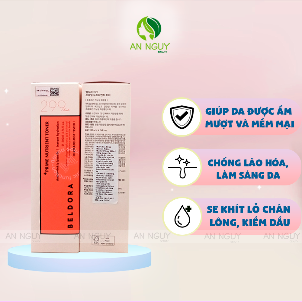 Nước Hoa Hồng Beldora 299 Prime Nutrient Toner Giúp Trẻ Hóa, Căng Bóng Da 200ml