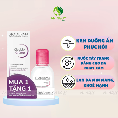 Combo Kem Dưỡng Phục Hồi Da Bioderma Cicabio Creme 40ml Và Nước Tẩy Trang Bioderma Sensibio H2O Cho Da Nhạy Cảm 100ml