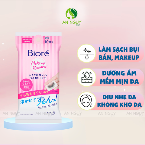 Khăn Tẩy Trang Dưỡng Ẩm Bioré Cleansing Cotton Rich Moisture 10 Miếng - Hồng