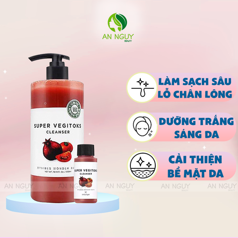 Sữa Rửa Mặt Sủi Bọt Khí Byvibes Wonder Bath Super Vegitoks Cleanser Đỏ 300ml (Tặng Kèm Minisize 30ml)