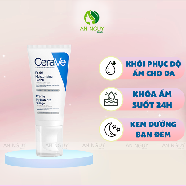 Sữa Dưỡng Ẩm Ban Đêm CeraVe Facial Moisturizing Lotion For Normal To Dry Skin Dành Cho Da Thường Đến Da Khô 52ml (CTY)