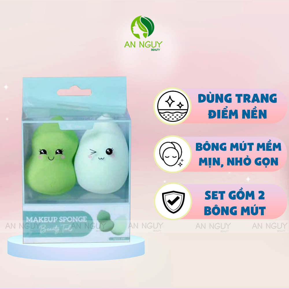 Set 2 Bông Mút Trang Điểm Habaria Makeup Sponge Dùng Tán Kem Nền, Tán Kem Che Khuyết Điểm