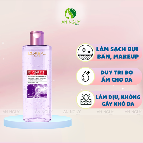 Nước Tẩy Trang L'Oreal Revitalift Hyaluronic Acid Hydrating Micellar Water Làm Sạch Cấp Ẩm (Tím)