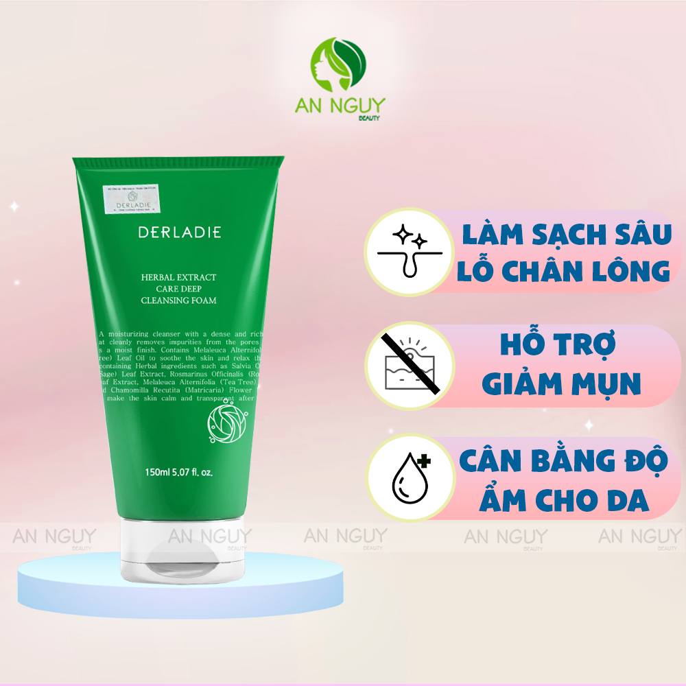Sữa Rửa Mặt Derladie Herbal Extract Care Deep Cleansinh Foam Chiết Xuất Tràm Trà Giảm Mụn 150ml (Mẫu Mới)
