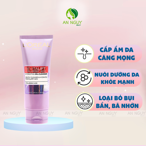 Sữa Rửa Mặt L'Oreal Paris Revitalift Hyaluronic Acid Hydrating Gel-Cleanser Cấp Ẩm Và Căng Mịn Da 100ml