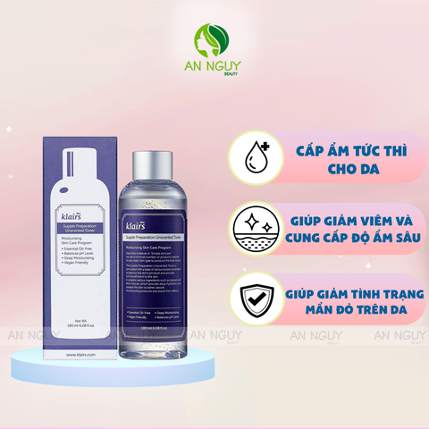 Nước Hoa Hồng Không Mùi Klairs Supple Preparation Unscented Toner Dưỡng Ẩm, Làm Mềm Da Cho Da Nhạy Cảm