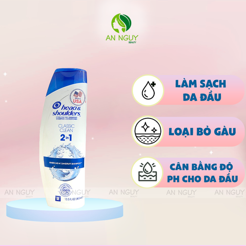Dầu Gội & Xả Head & Shoulders Classic Clean 2in1 Pyrithione ZinC Dandruff (Hàng Mỹ Nhập Khẩu)