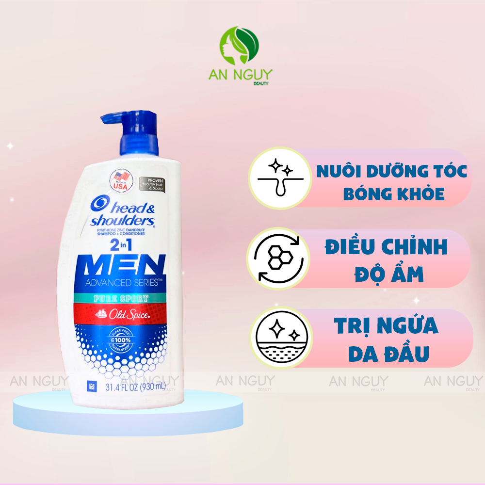 Dầu Gội & Xả Head & Shoulders Men Old Spice Pure Sport 2in1 Hương Nam Tính (Hàng Mỹ Nhập Khẩu)