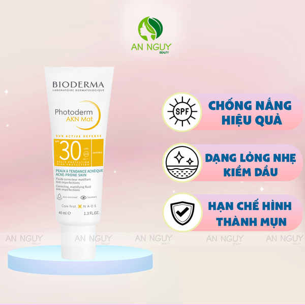 Kem Chống Nắng Bioderma Photoderm AKN Mat SPF30 Dành Cho Da Dầu Mụn 40ml (Mẫu Mới)