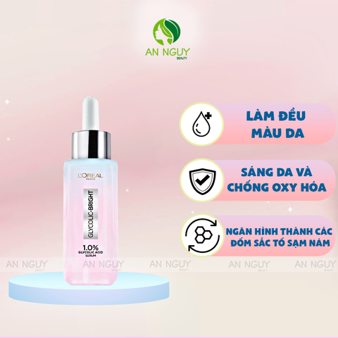 Tinh Chất L'Oreal Paris Glycolic-Bright Instant Glowing Serum 1.0% Glycolic Acid Trắng Da Tức Thì 30ml