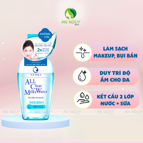 Nước Sữa Tẩy Trang Senka All Clear Milky Water Nourish Làm Sạch Sâu (Xanh Dương)