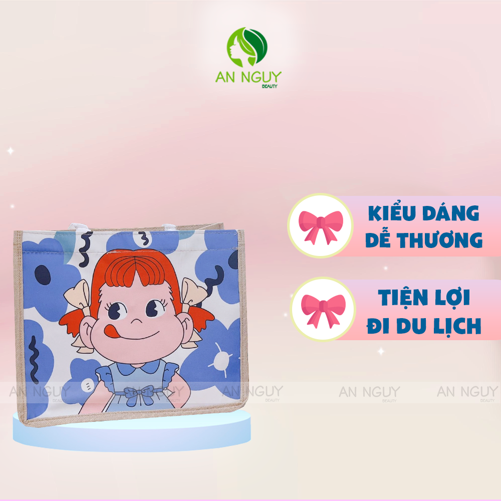 Túi Cói Mẫu Gấu Dâu/ Peko Màu Xanh/ Peko Màu Trắng Nút Bấm