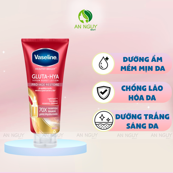 Dưỡng Thể Trắng Da Vaseline 70X Gluta-Hya Pro-Age Restore Serum Burst Lotion Chống Lão Hóa 300ml