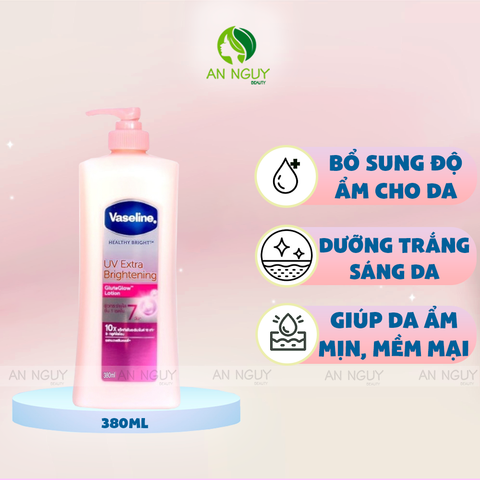 Sữa Dưỡng Thể Toàn Thân Vaseline Healthy Bright UV Extra Brightening Dưỡng Ẩm, Sáng Da 380ml (Mẫu Mới)