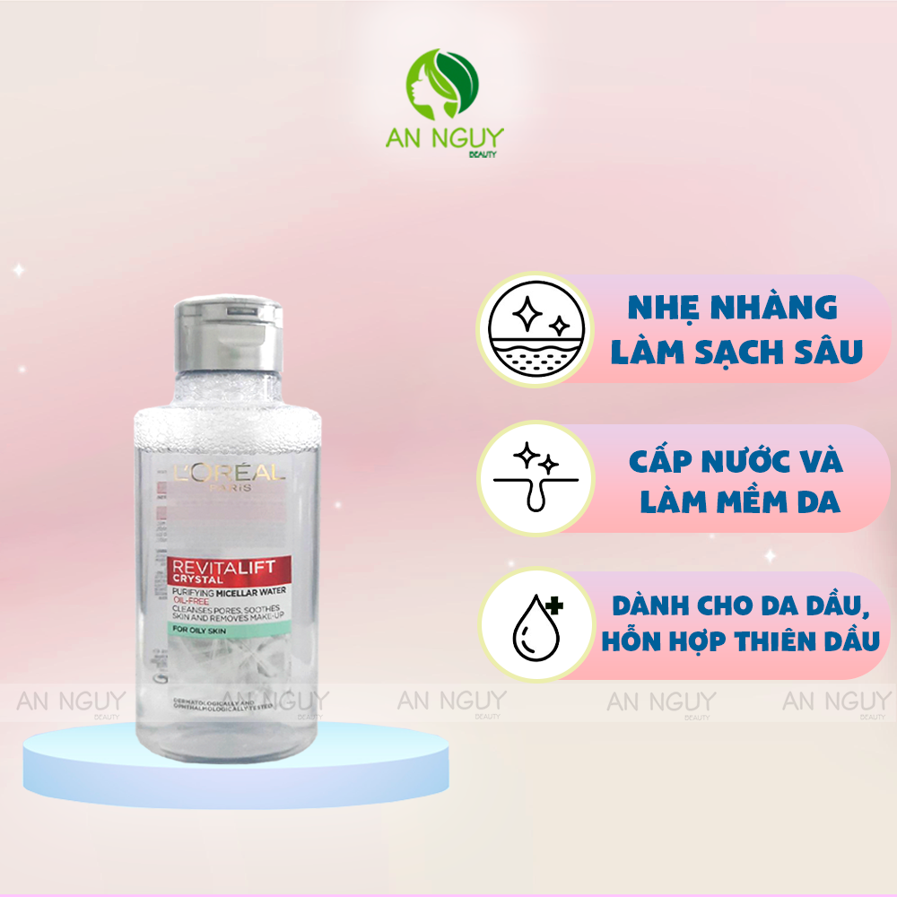 Nước Tẩy Trang L'Oreal Revitalift Crystal Micellar Water Làm Sạch Sâu Dành Cho Da Dầu (Xám)