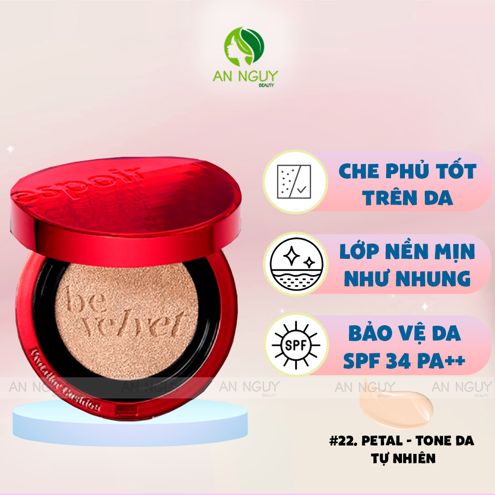 Phấn Nước Espoir Pro Tailor Be Velvet Cover Cushion SPF 34 PA++ Che Phủ Hoàn Hảo (Kèm Lõi) 13g x 2