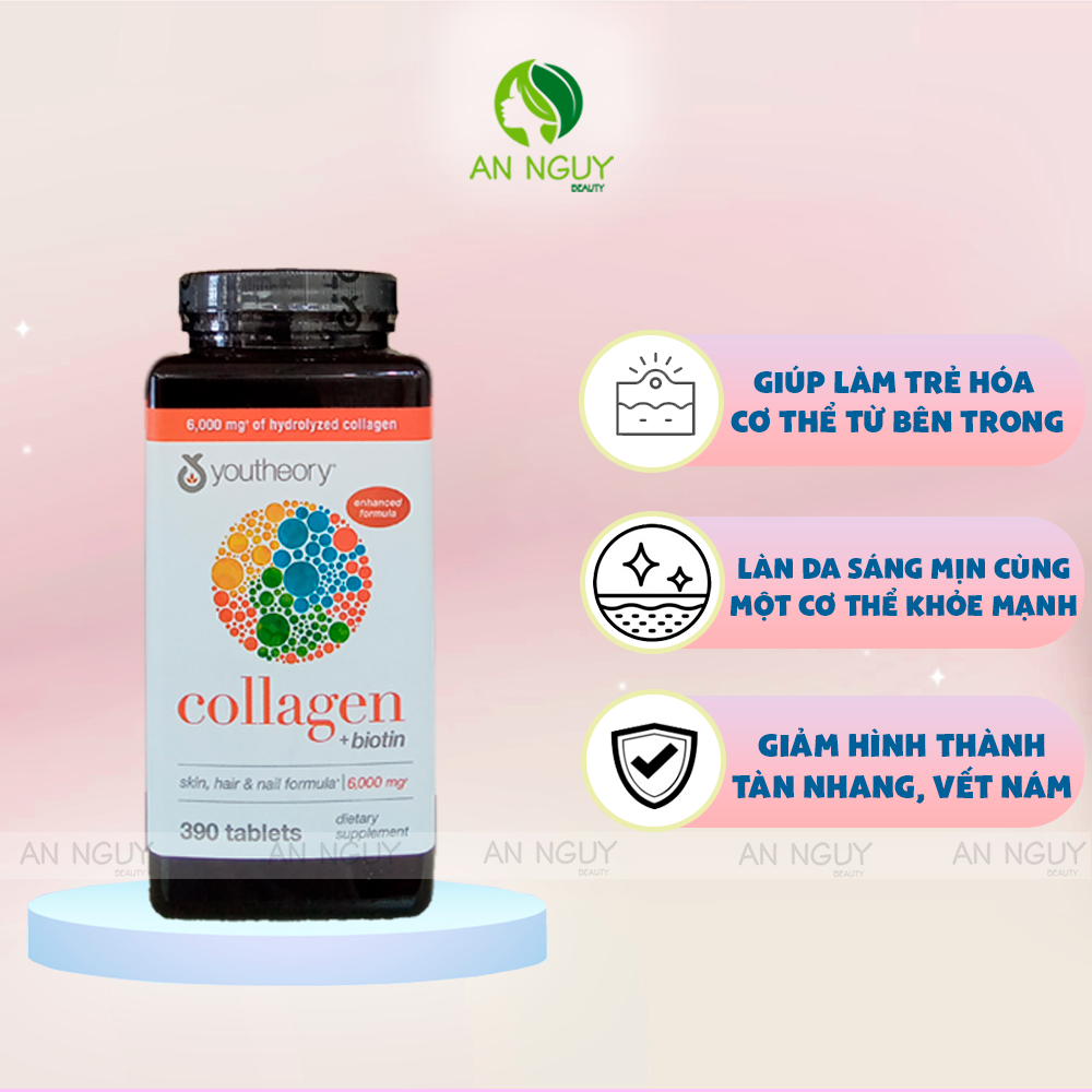 Viên Uống Bổ Sung Collagen Youtheory Collagen Biotin 6000mg Ngăn Ngừa Lão Hóa, Đẹp Da