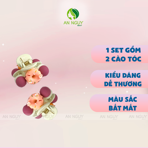 Set 2 Cào Tóc Nhỏ Đính Charm Hình Bánh Donut / Thỏ / Hoa / Gấu Dễ Thương Dùng Kẹp Tóc Nửa Đầu