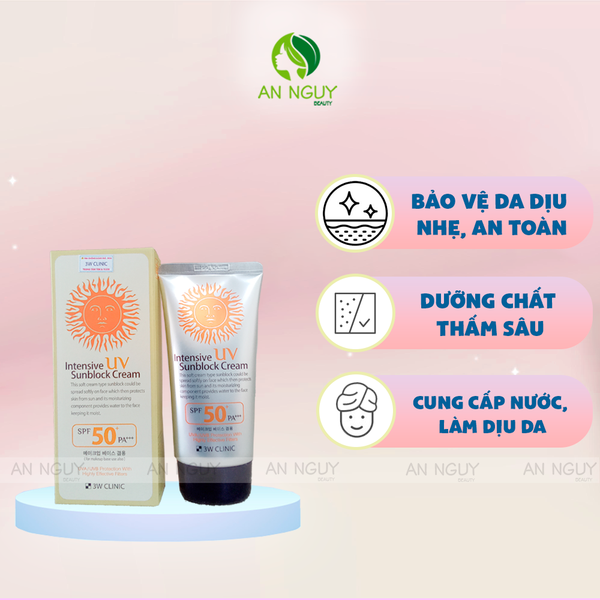 Kem Chống Nắng 3W Clinic Intensive UV SPF50+ Dành Cho Mọi Loại Da 70ml